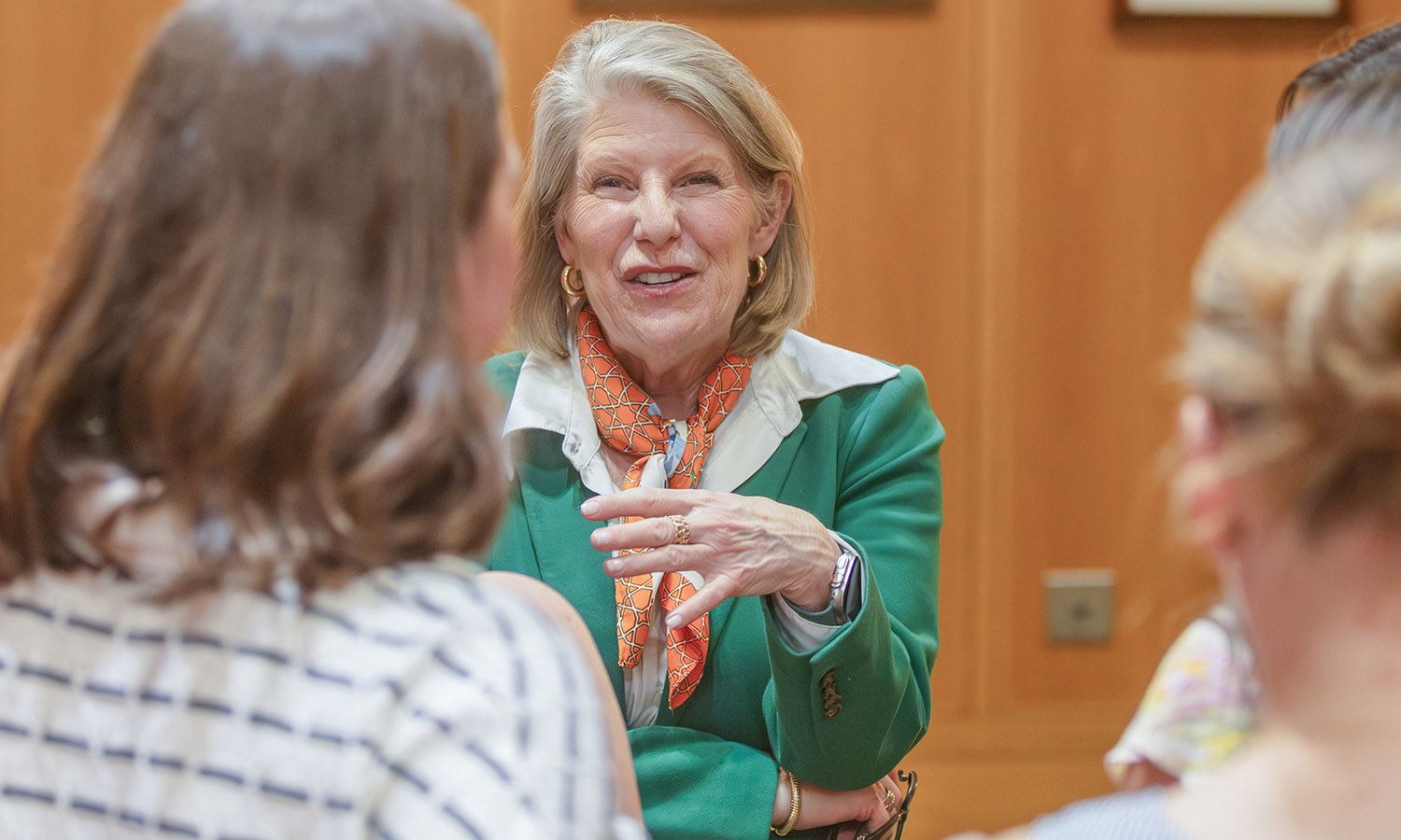New England Aquarium President and CEO Vikki Spruill P’12 talks to students at the President's Forum.