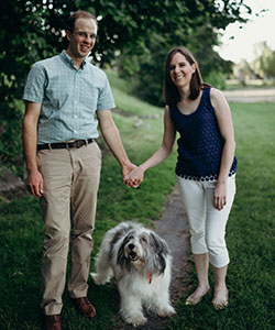 In the photo, Cathleen Zupan Wronski '09 is with her husband Michael Wronski and their dog Wesley.