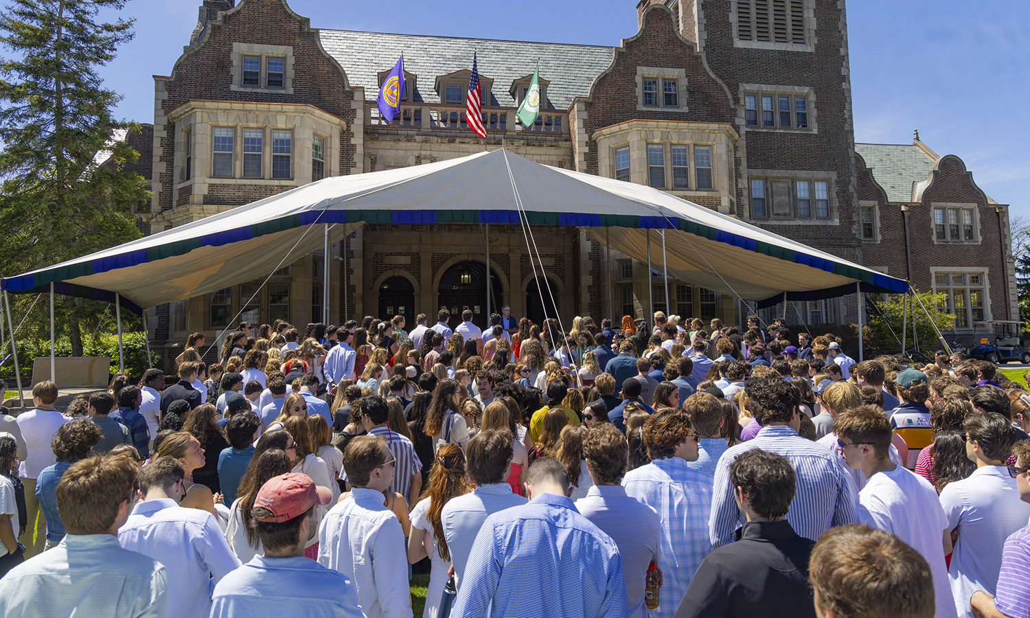 Crowd in front of Coxe Hall