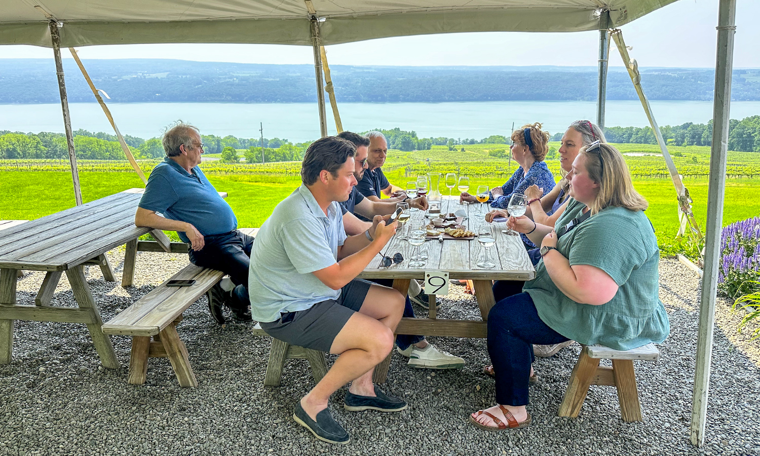 Liberal Arts by the Lake participants enjoy a wine tasting. 