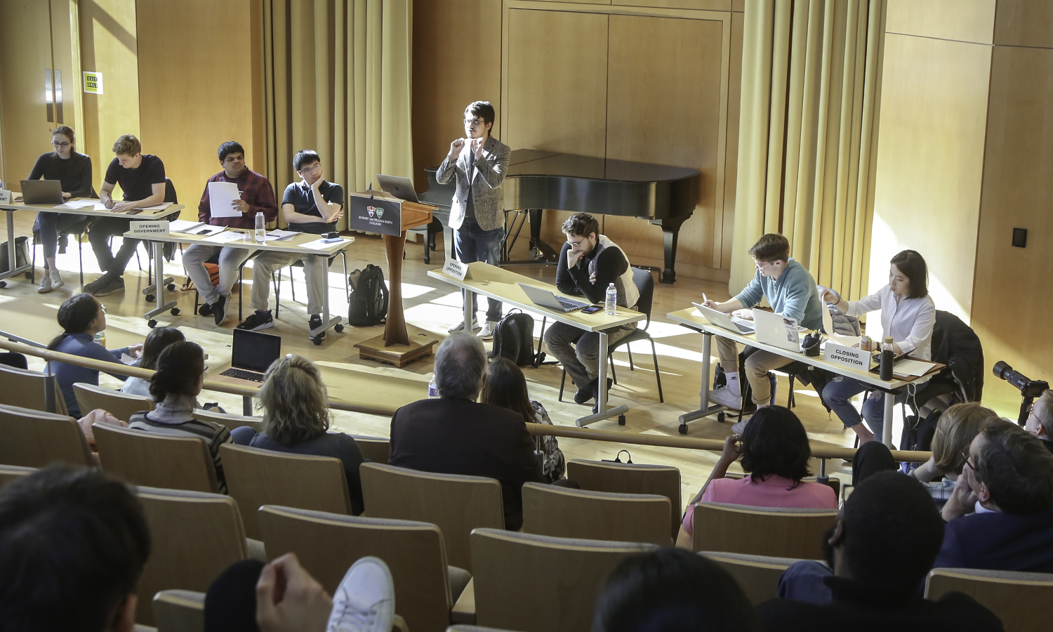 Debate tournament, student at podium