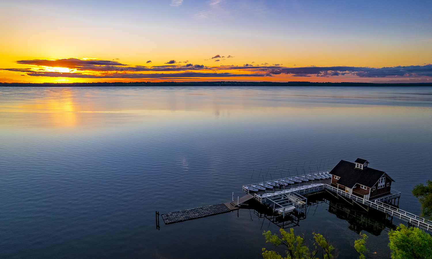 The sun rises over Seneca Lake.