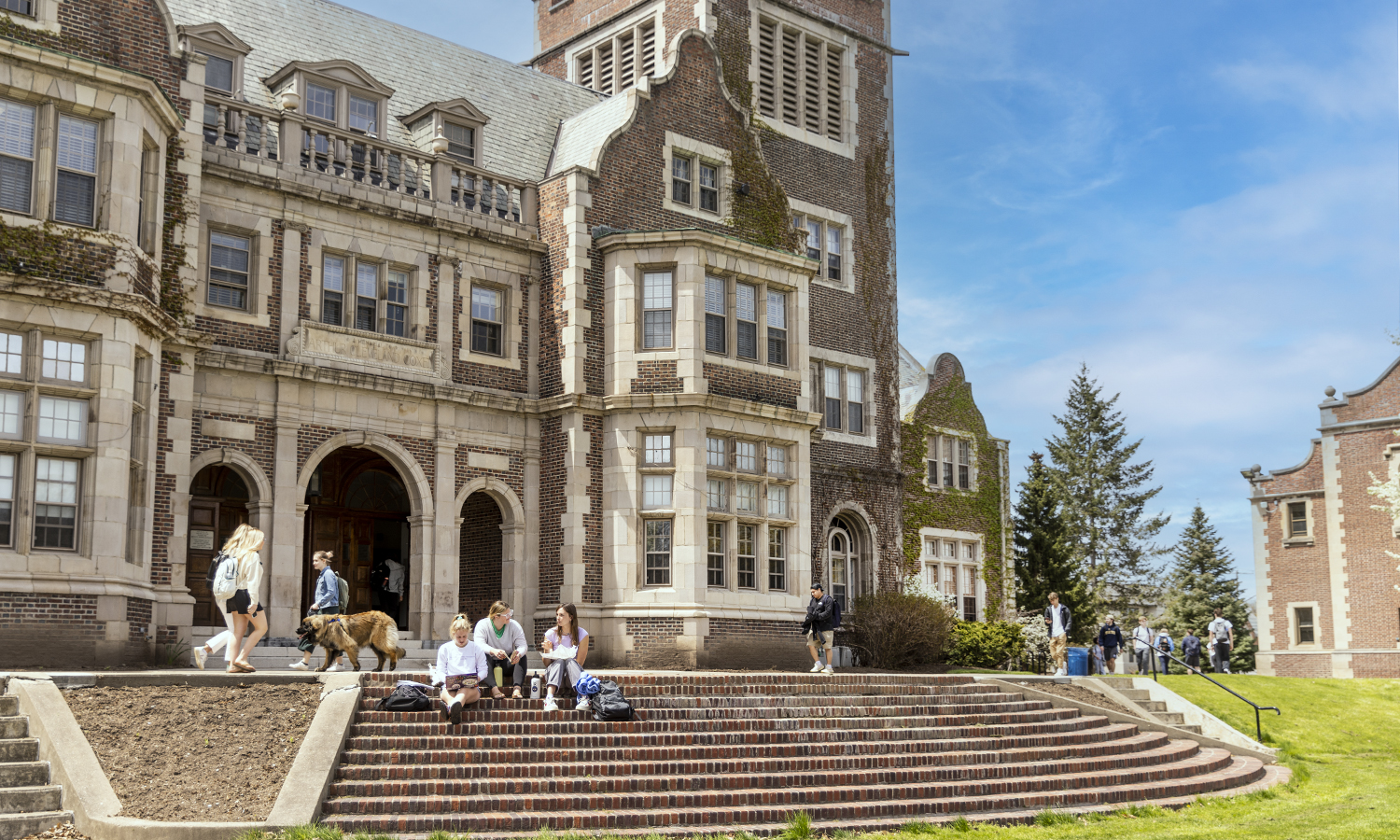 Students enjoy a warm spring day on campus.