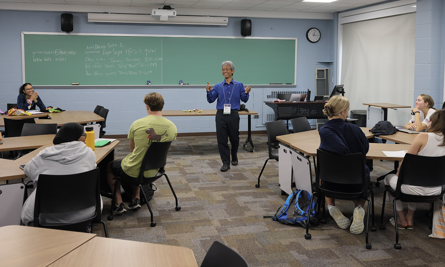 Associate Professor of Religious Studies Shalahudin Kafrawi meets with students in “Encountering Difference.”
