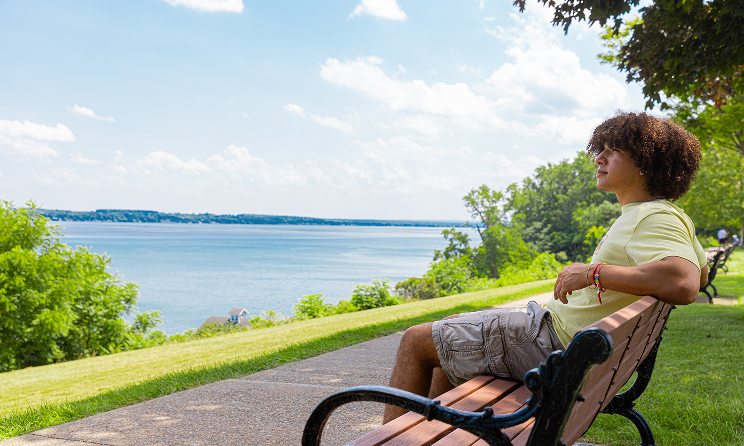 In This Week in Photos, we ask students to show us their favorite places on campus. Here, Elliott Menzies '24 relaxes on the South Main Street benches overlooking Seneca Lake.