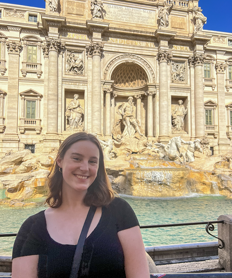 Kylie Rowland ‘24 poses in front of the Trevi Fountain in Rome, Italy. Rowland is studying abroad in Maastricht, Netherlands this semester.