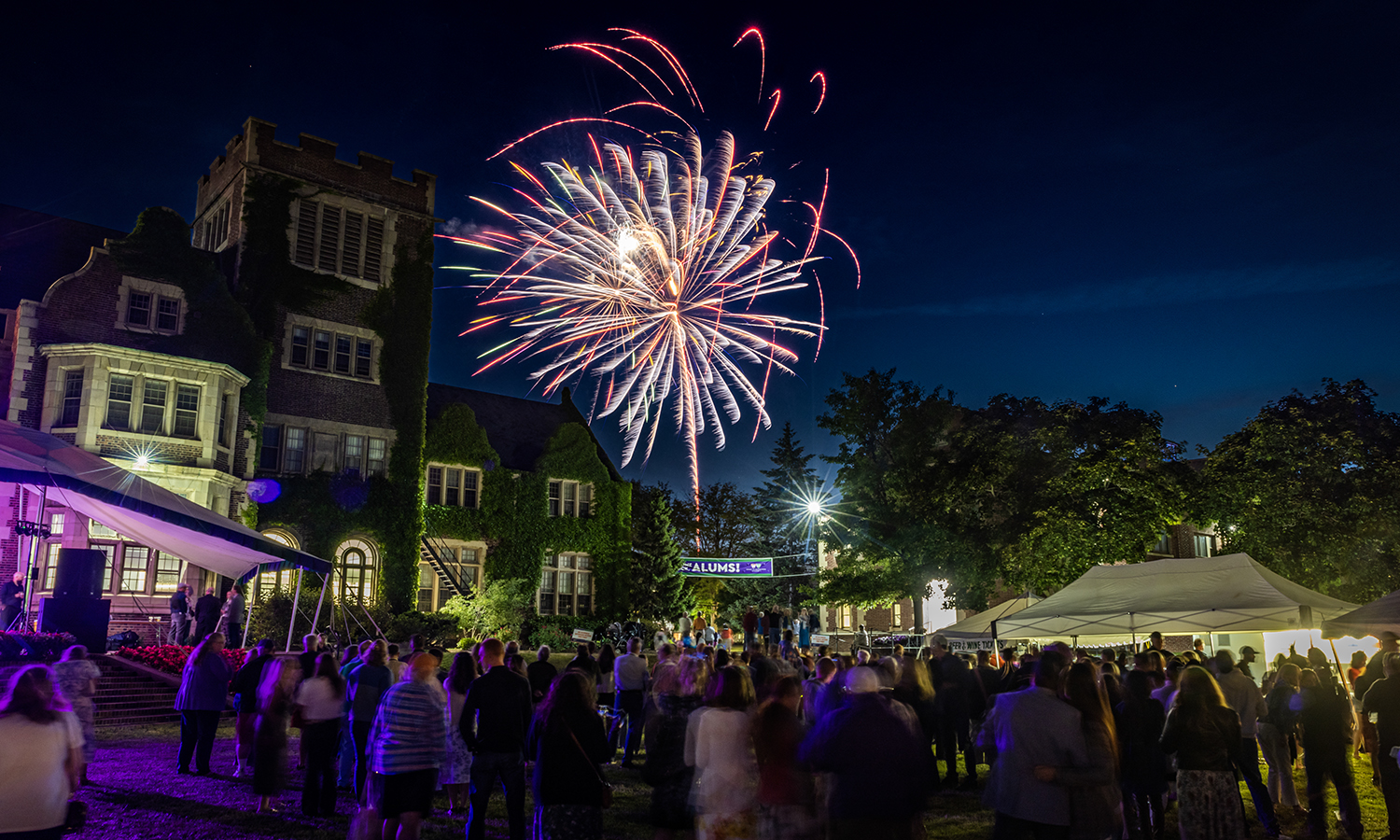 This week, we celebrate Reunion 2023 that brought back hundreds of alums and their families to campus. Here, fireworks fill the sky on Saturday night.