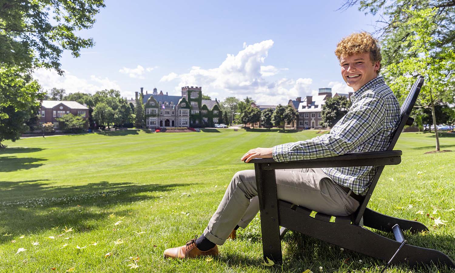 This week, we asked students to show us their favorite places on campus. Ryan Pero ’25 loves the view from the Adirondack chairs overlooking the Quad. Located near Merritt Hall where he takes most of his Education classes, he says, “You never know who you will see passing by. Plus, the view of Coxe Hall never gets old!”