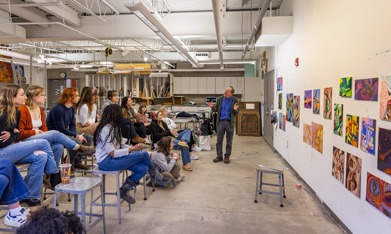 Professor Emeritus of Art and Architecture Michael Bogin joins “Abstract Painting” with Professor of Art and Architecture Nick Ruth to provide feedback to students on their artwork.
