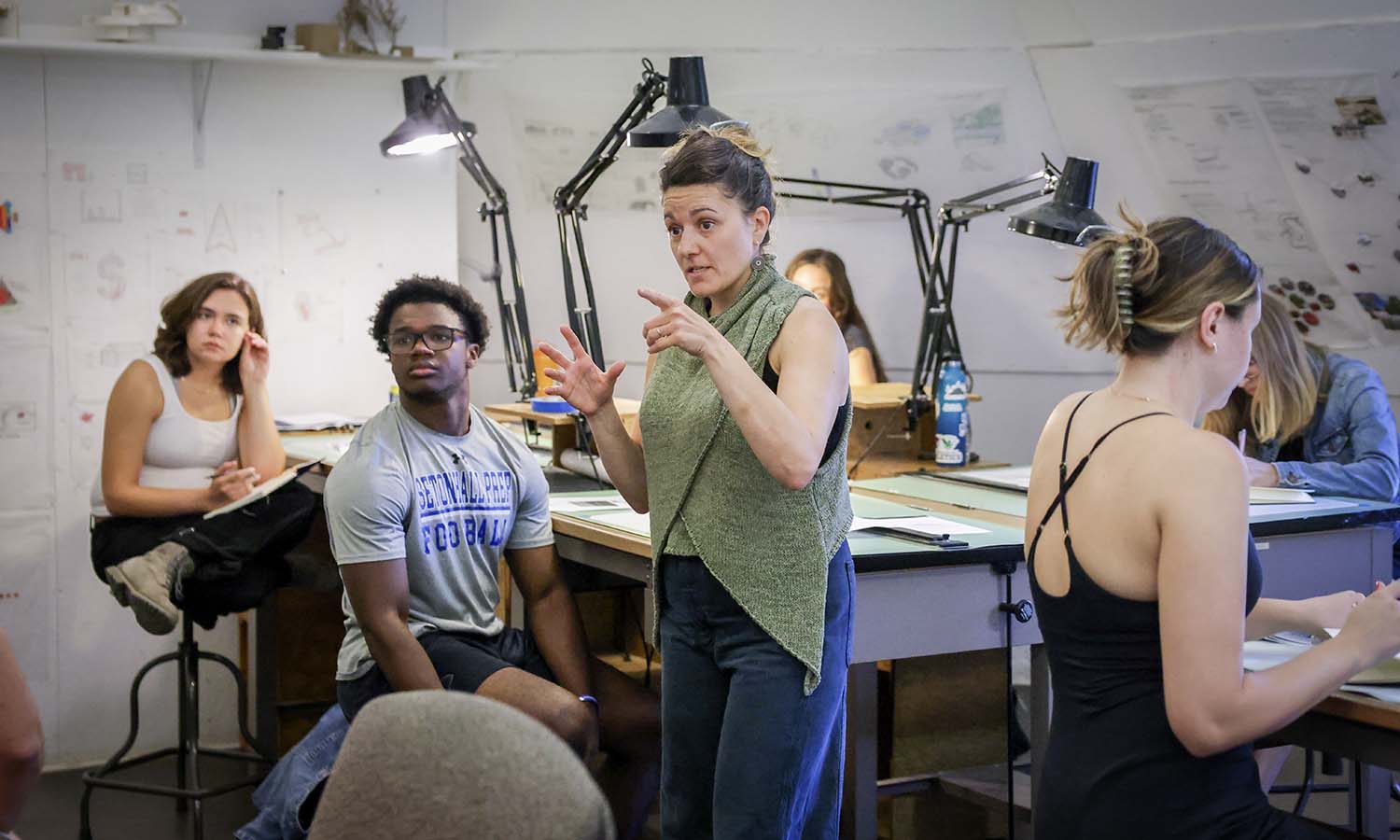 Associate Professor of Art and Architecture Gabriella D’Angelo speaks to students during “Architecture Design Studio” in Houghton House.