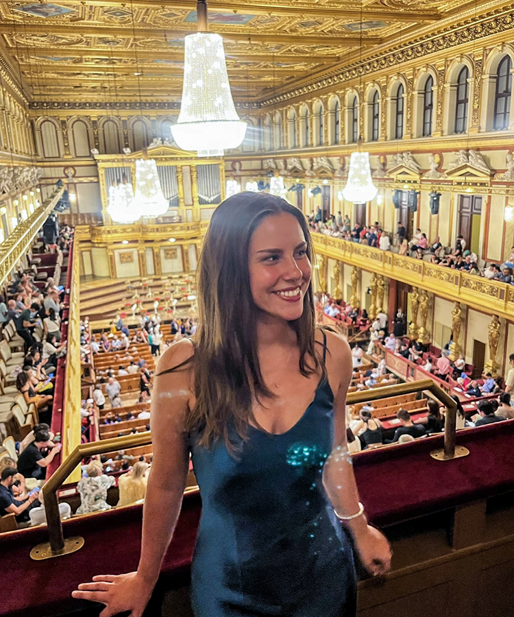 In Vienna, Austria, Madison Medwid ’23 attends a performance by the Vienna Mozart Orchestra.