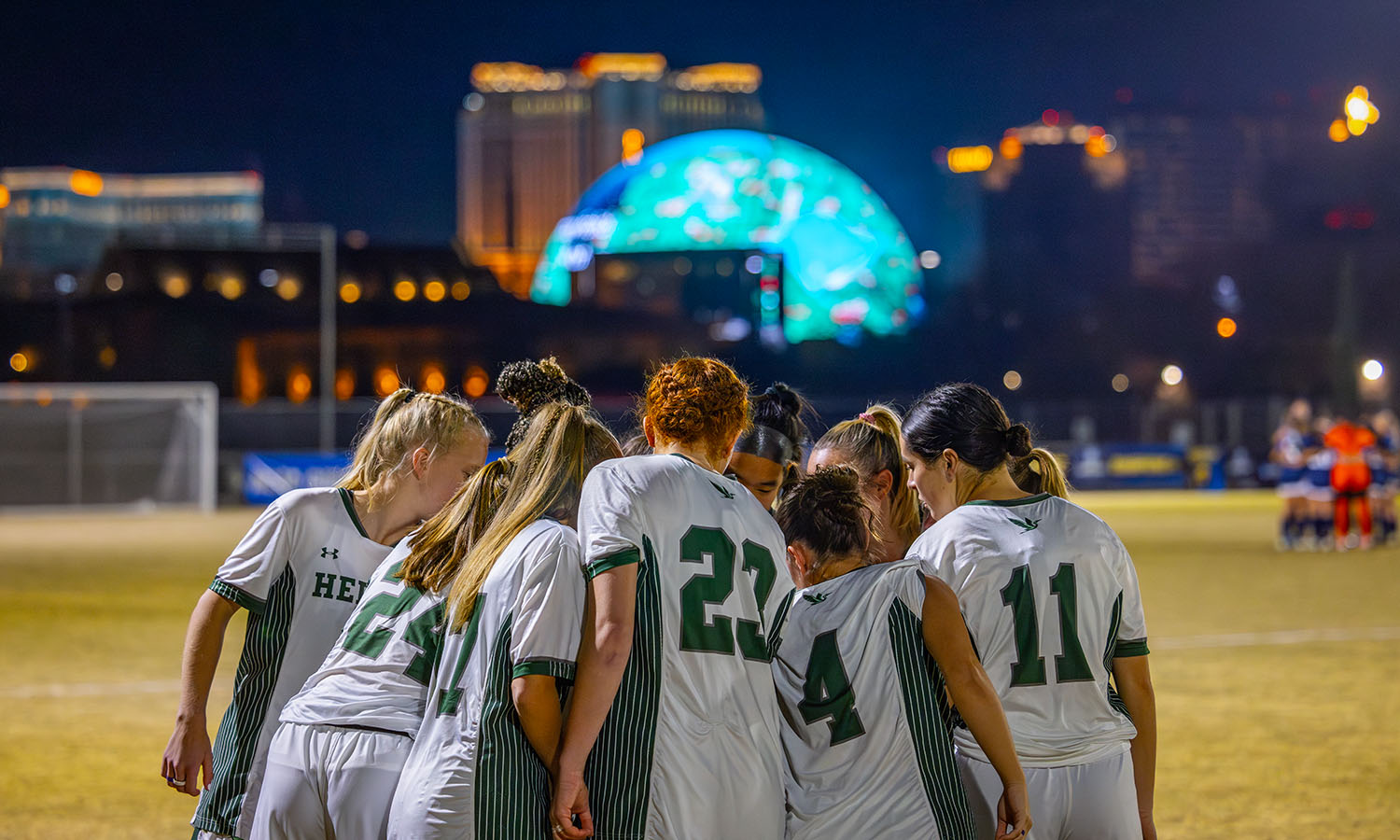 This week’s TWIP gallery highlights our talented student-athletes in action during competitions this fall. Here, the Herons huddle before the NCAA Division III Women's Soccer National Semifinal vs. Emory in Las Vegas. 