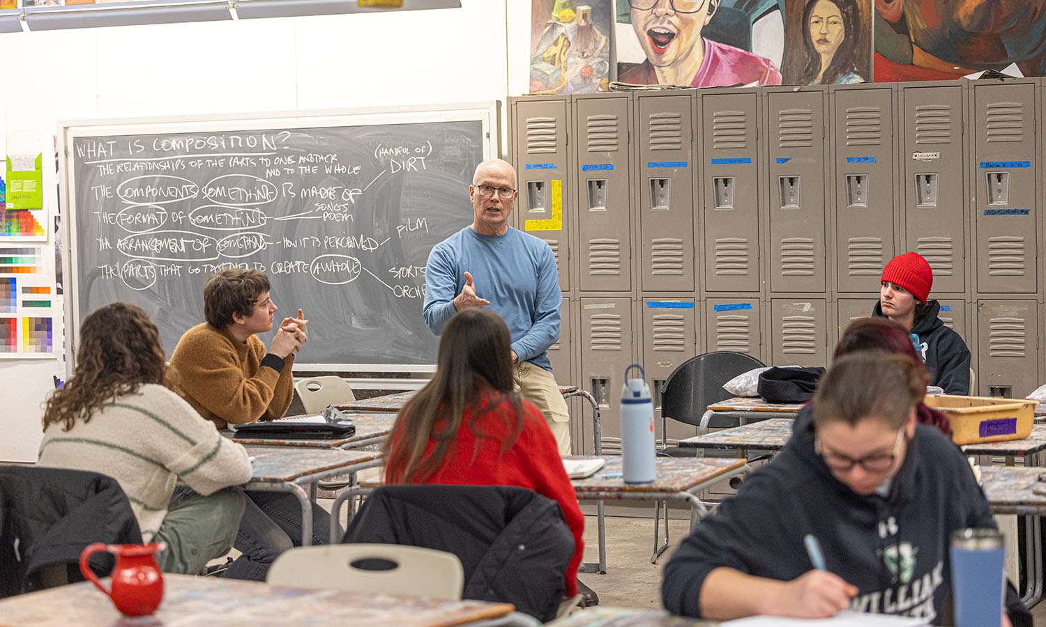 Professor of Art and Architecture Nick Ruth and students discuss different painting techniques in "Contemporary Painting." 