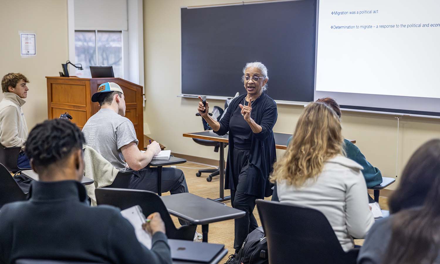 Associate Professor of History Janette Gayle discusses the Great Migration during “African American History II.” 