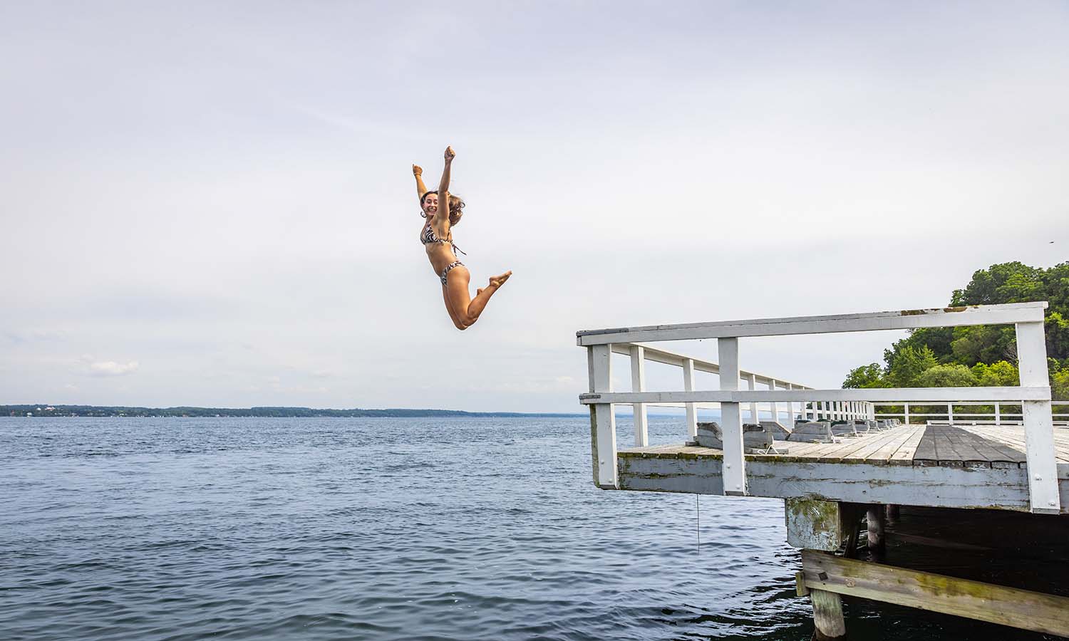 Sadie Herr ’27 loves to relax by the water at Bozzuto Boathouse. Plus, jumping in the beautiful Seneca Lake is never a bad idea! 