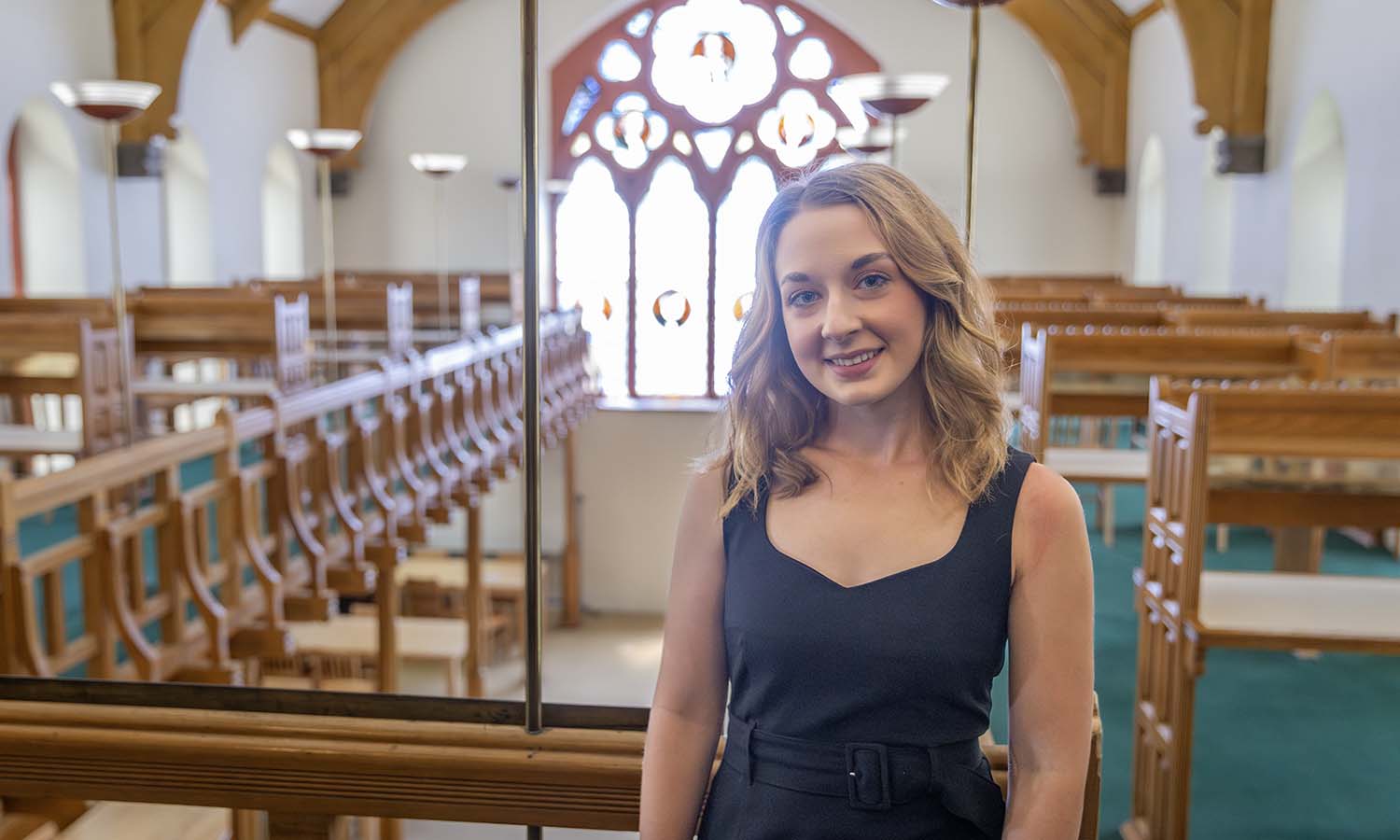 Brooke Donnelly ‘27 loves to study in the Blackwell Room and enjoys the beauty of the stained glass windows. 