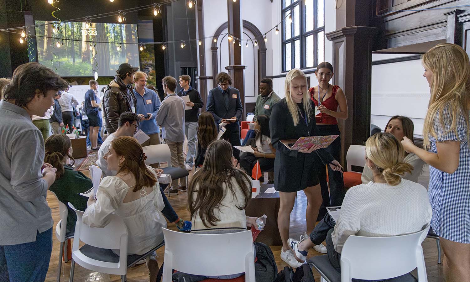 In This Week in Photos, we feature highlights from HWS Day, a student showcase of academic scholarship. Here, students attend the World Climate Summit Simulation in Bartlett Theatre.