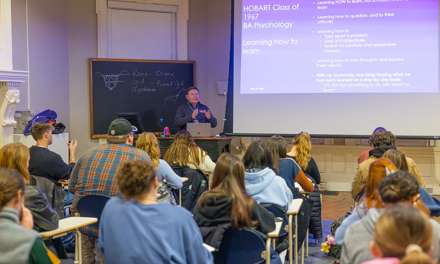 Walt Disney Imagineer Toby Pugh ’67 speaks to students about his career designing inclusive spaces around the world. 