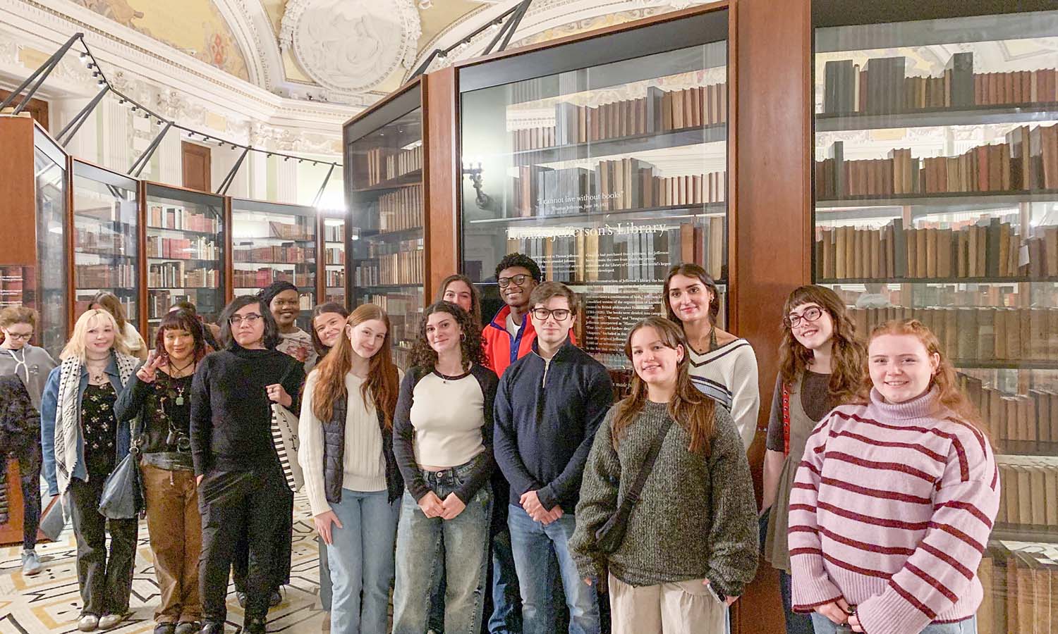 Students in “Sovereignty: Politics, Power, and the People” with Professor of History Matt Crow and Professor of Politics Jodi Dean visit the Thomas Jefferson library exhibit at the Library of Congress in Washington, D.C. 