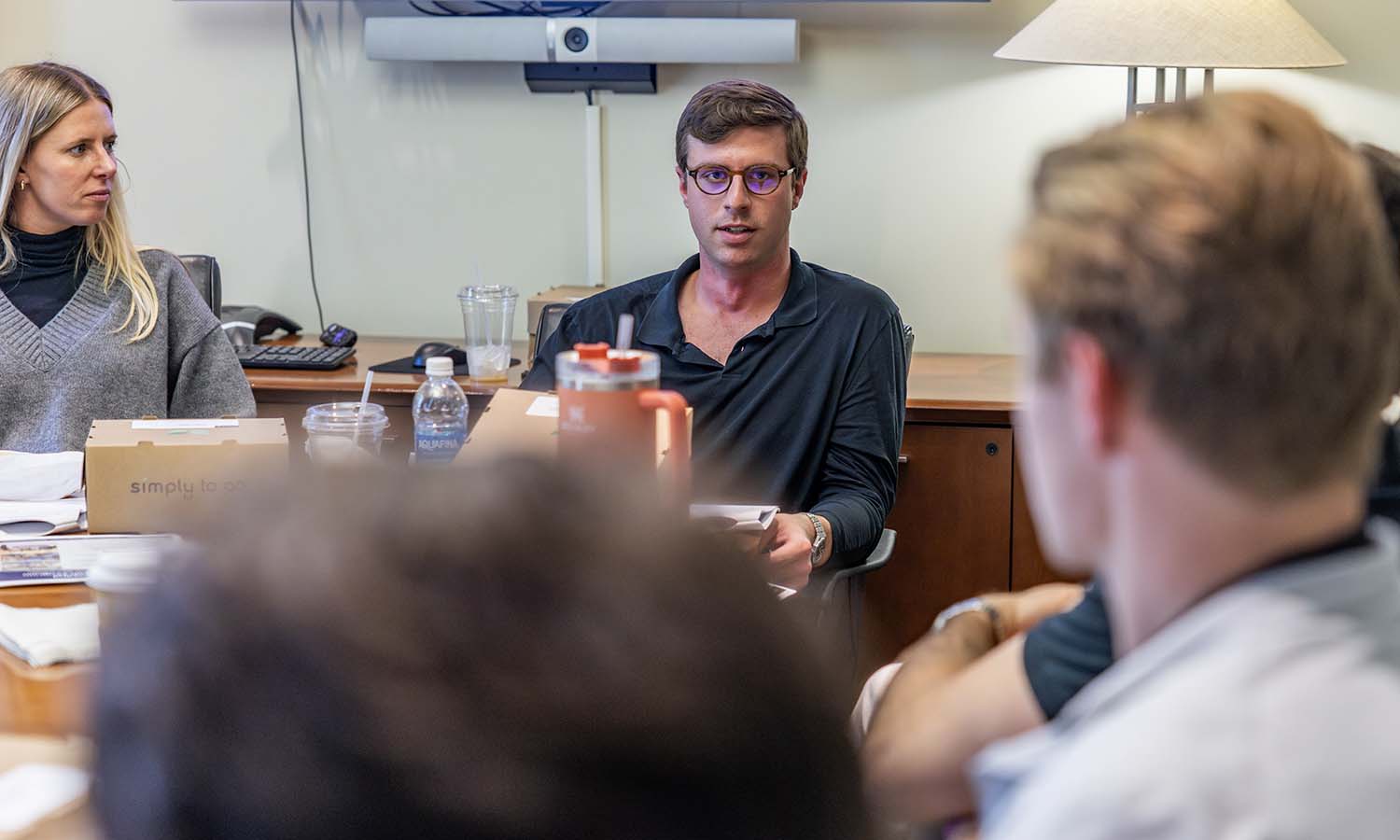 Vice President at Rithm Capital Franklin Marquet ’19 speaks with students about careers in finance in New York City. 