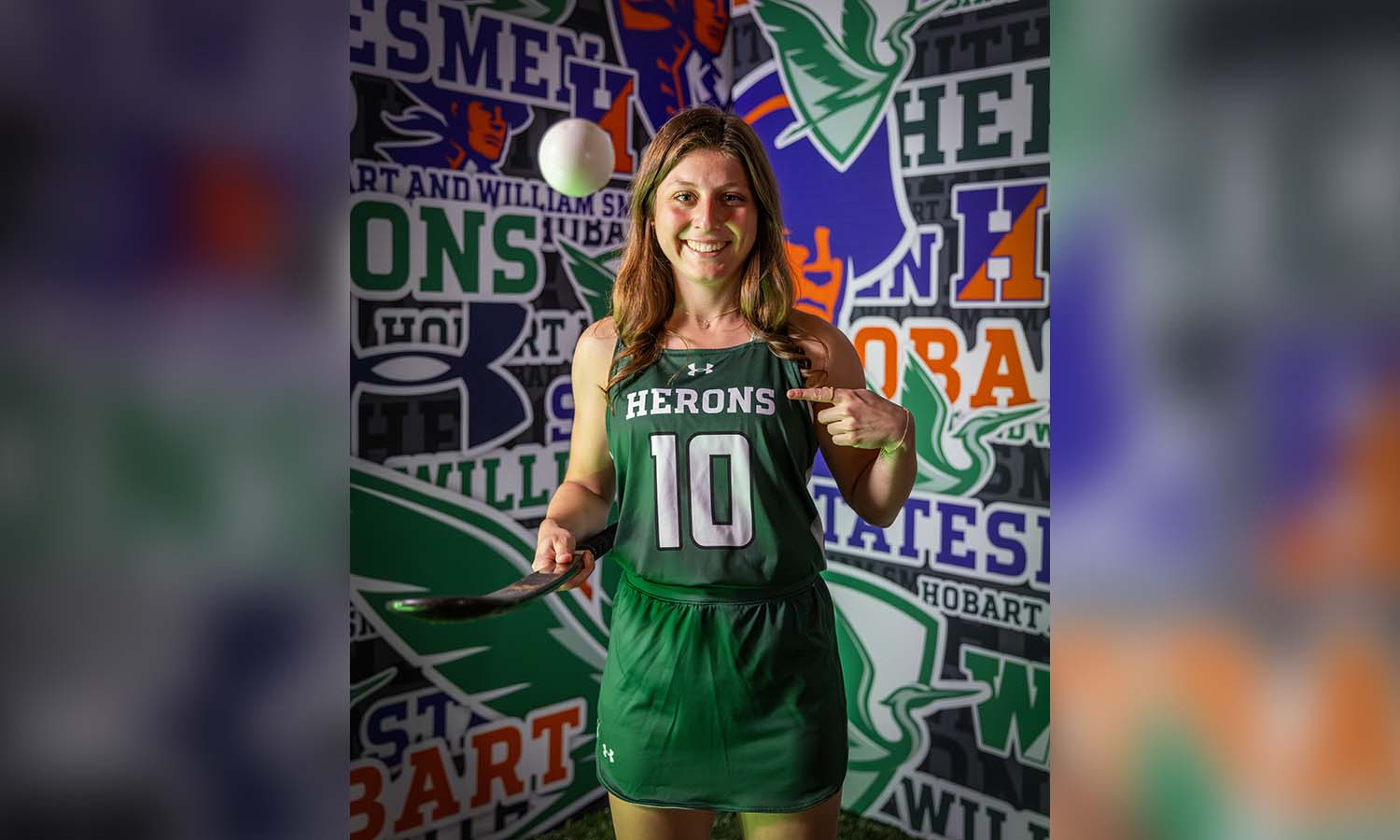 Rebecca Mantione ’25, MSM ’26 poses during the William Smith field hockey media day photoshoot. The Herons open their season at home next Friday against St. John Fisher. 