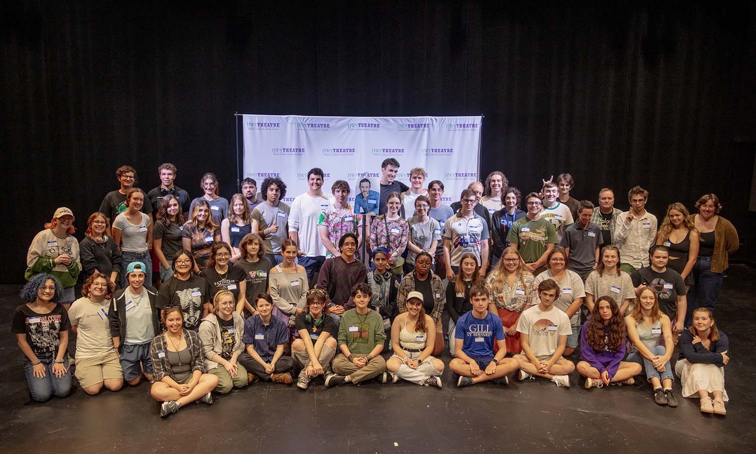 Students and faculty from the Theatre Department pose for a photo during their ice cream social in McDonald Theatre. 