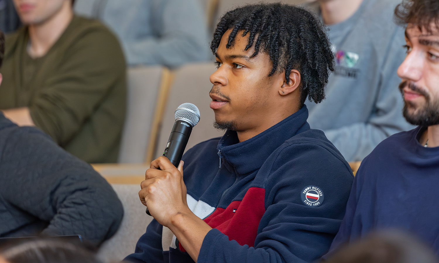 Marcus Peterson ’26 reflects on what he learned after hearing from the CEO of Adobe Shantanu Narayen, CEO of Eli Lilly Dave Ricks and CEO of Verizon Dan Schulman during “Leadership and Strategy in Entrepreneurial Organizations,”  with President and CEO of Chegg Dan Rosensweig ’83 and Professor of Business Management and Entrepreneurship Tom Drennen. 