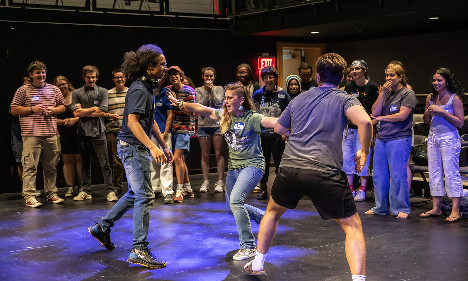 Students improvise a scene during the HWS Theatre Ice Cream Social hosted by Professor of Theatre H. May. 