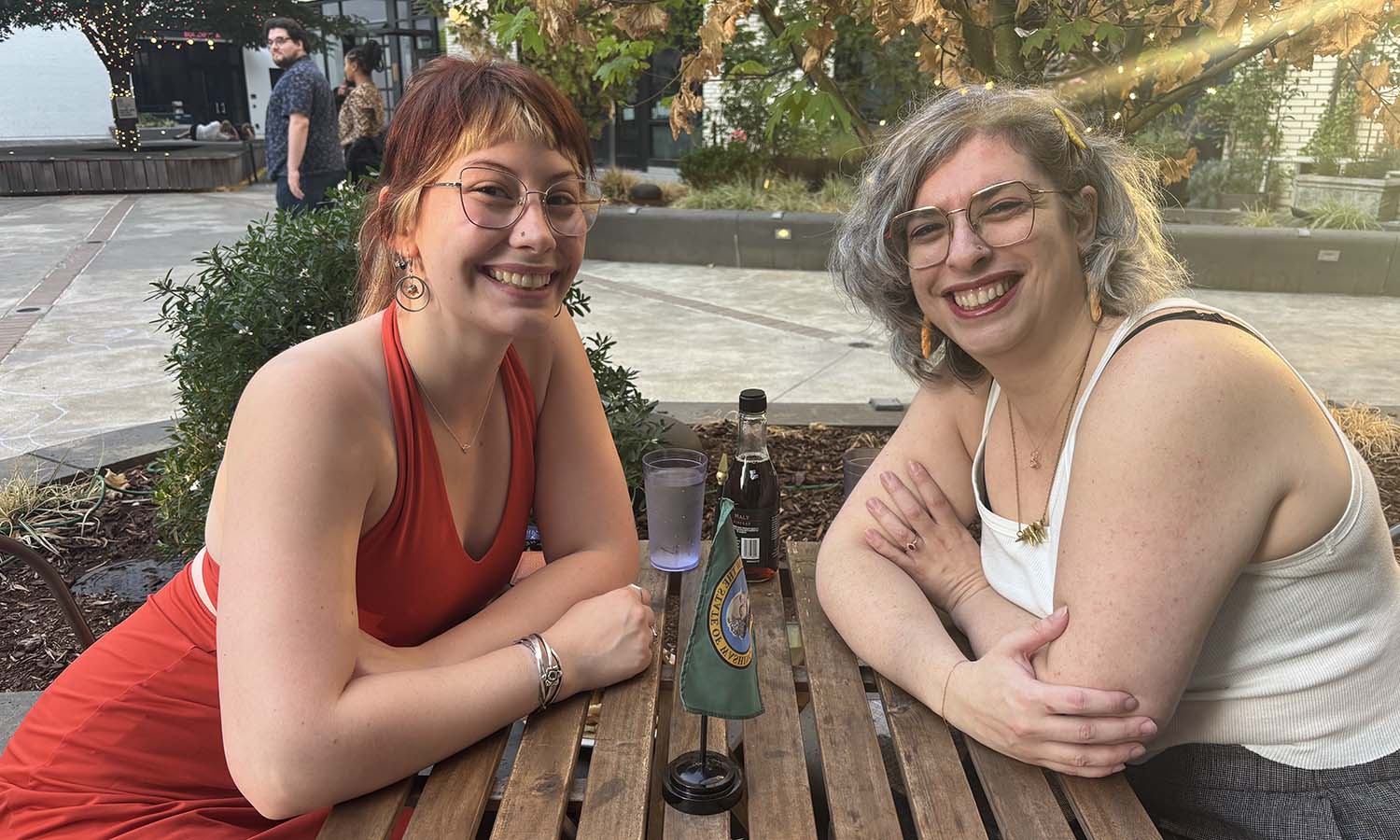 August Montiel '29 joins Rebecca Luborsky '16 for dinner in Seattle, Washington. Montiel and Luborsky connected during Reunion in June.   