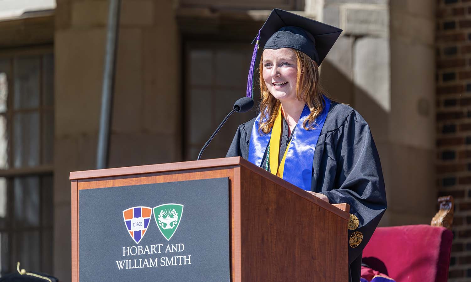 Meaghan "Maggie" Mahoney '26 delivers her senior speech: “HWS did not give us answers; it gave us something better — the ability to ask the right questions, and the courage to pursue them.” 
