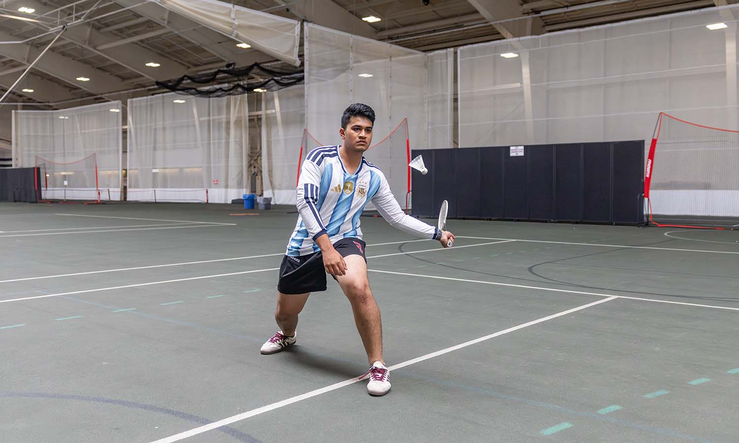 Azmain&nbsp;Shafin ’29 plays badminton in the Bristol Field House, where he enjoys staying active and hanging out with friends.&nbsp; 