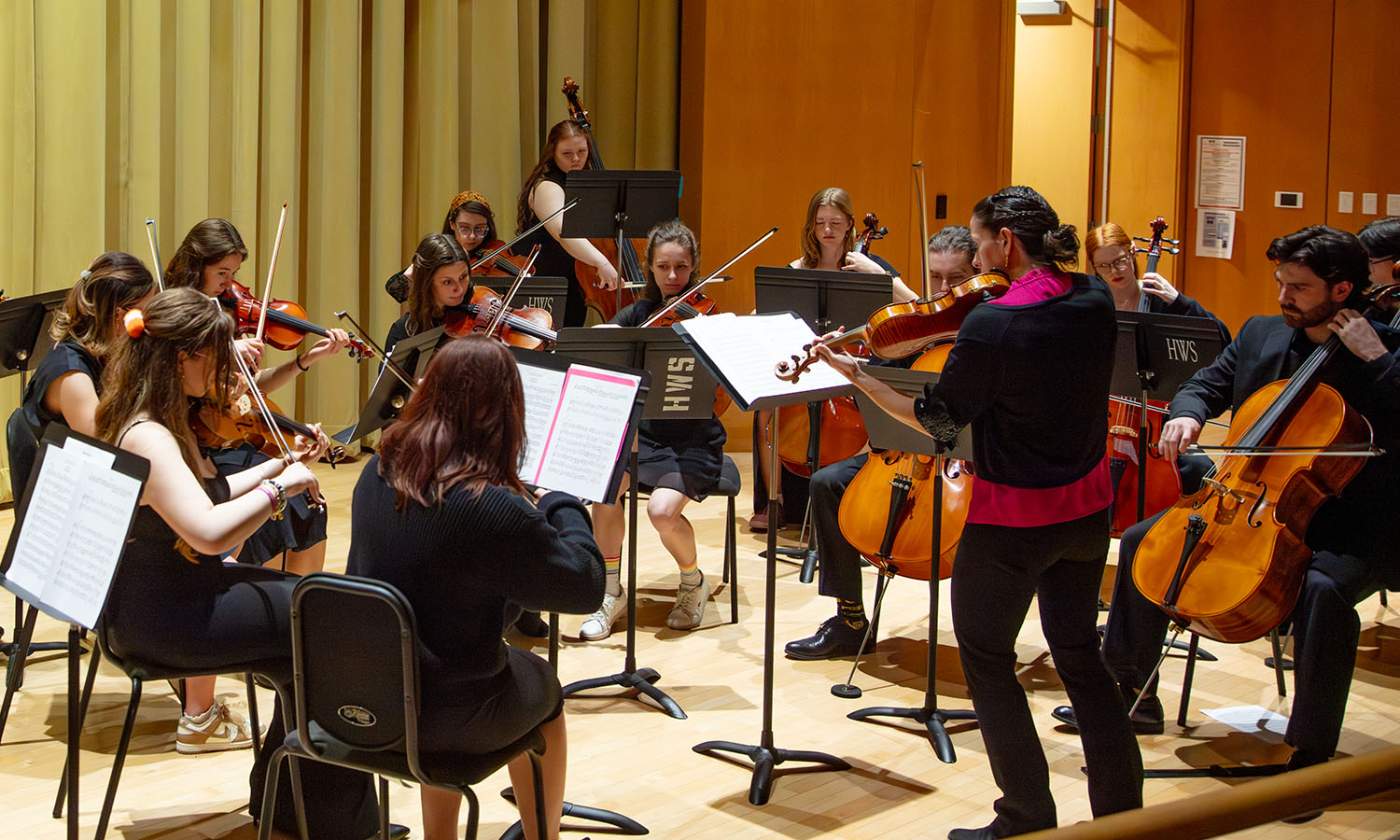 In the Gearan Center, the HWS String Ensemble performs a concert in Froehlich Hall. 