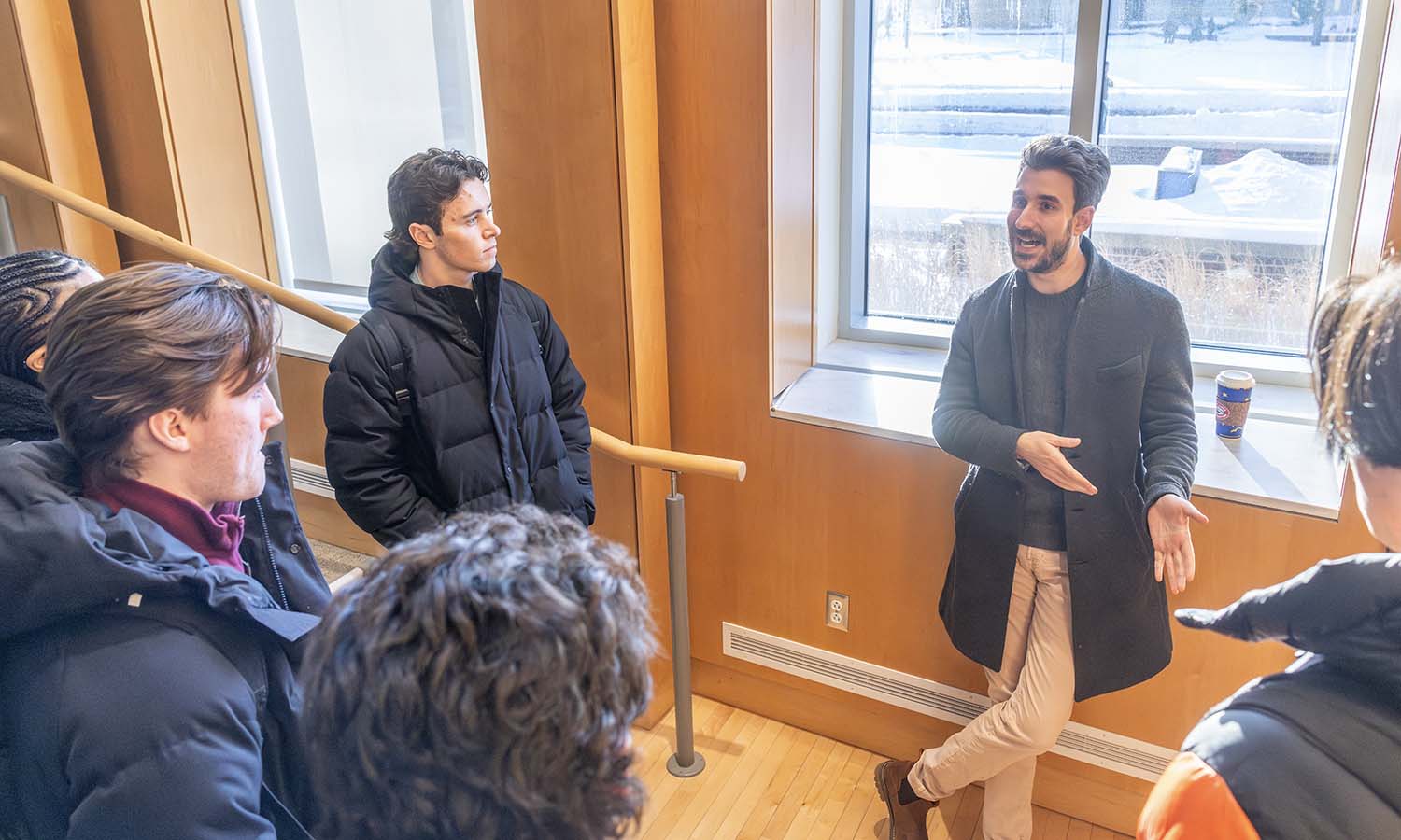 Climate change activist and musician in the band AJR Adam Met connects with students after serving as a guest lecturer in “Leadership and Learning in Entrepreneurial Ventures.” 