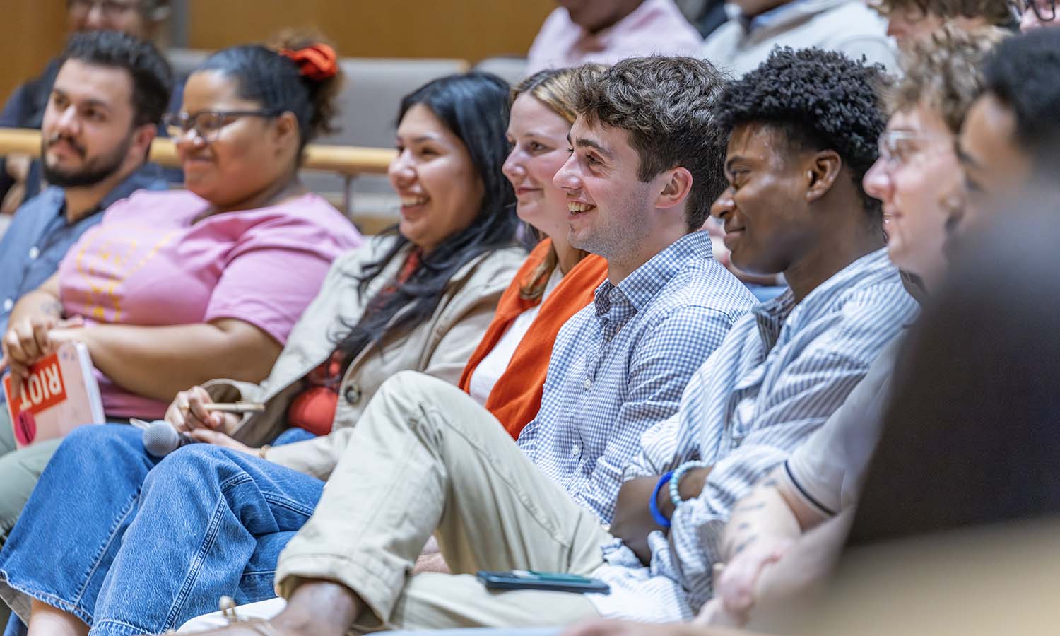 At the President’s Forum, students listen as Maya Rupert speaks about the shifting political landscape. 