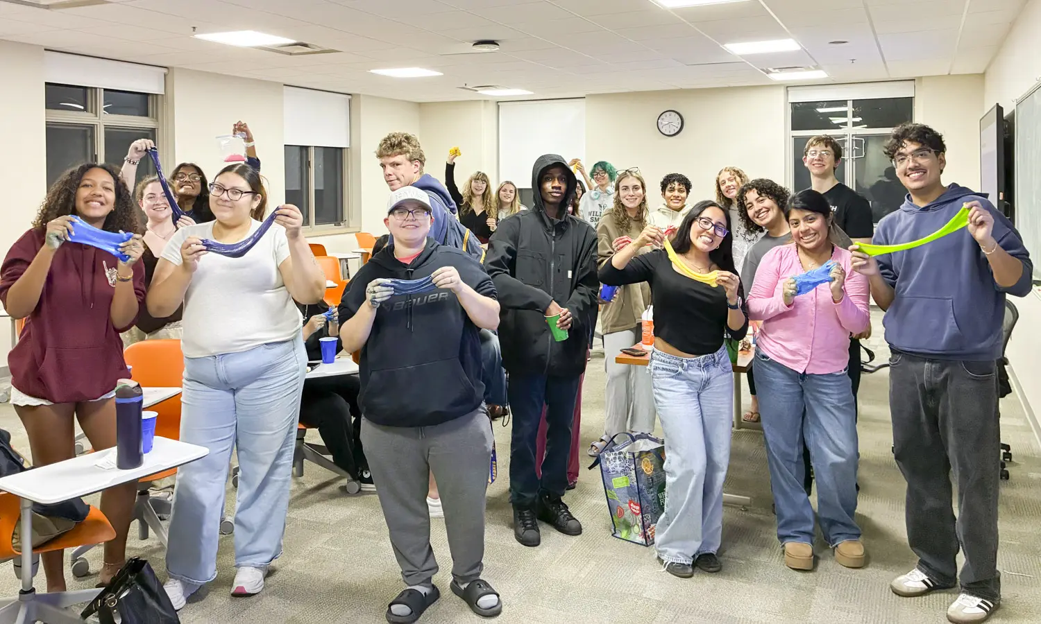 Students make slime together during Psi Chi's "Wellness Night." 