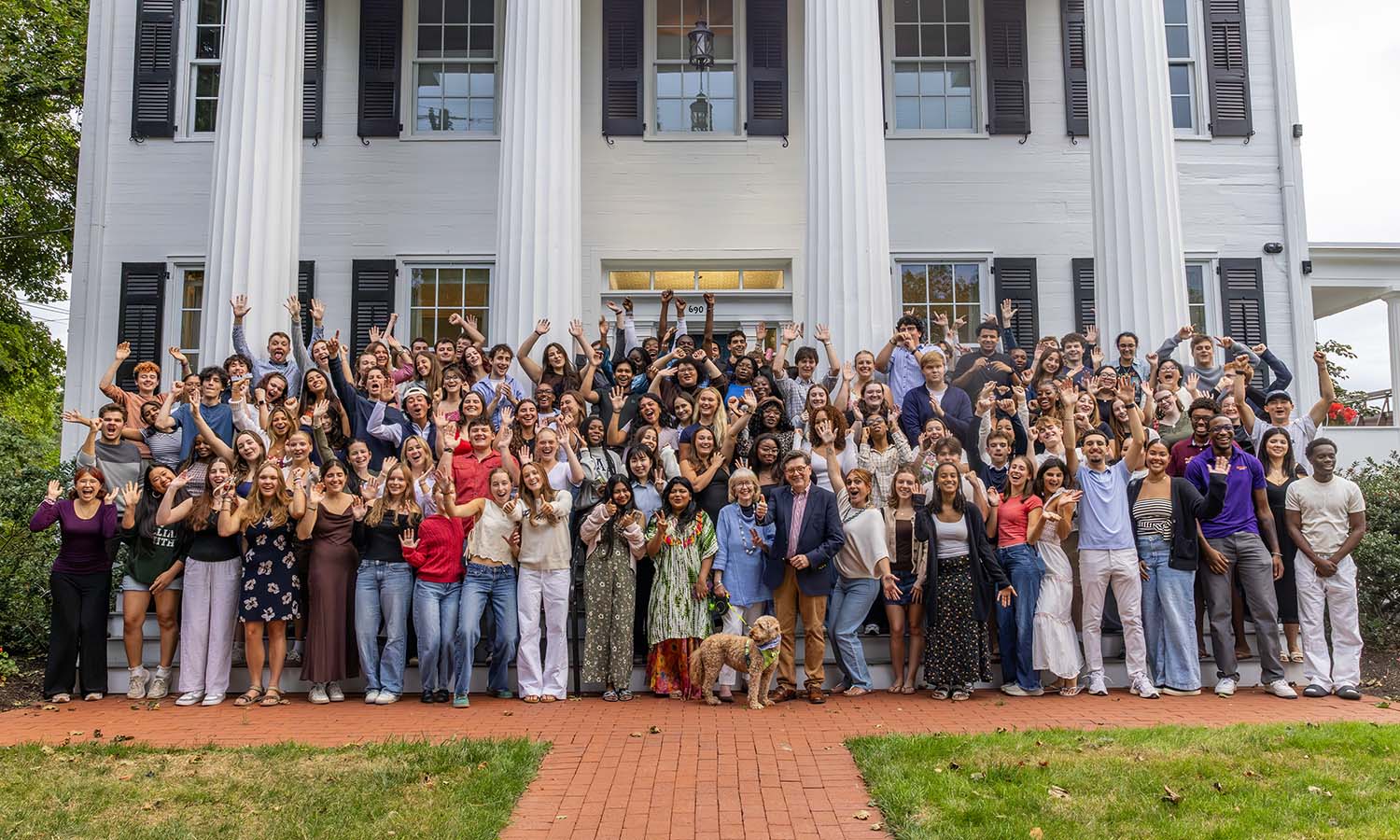 After a day of training, Orientation Mentors gather at the home of President Mark D. Gearan and Mary Herlihy Gearan. 