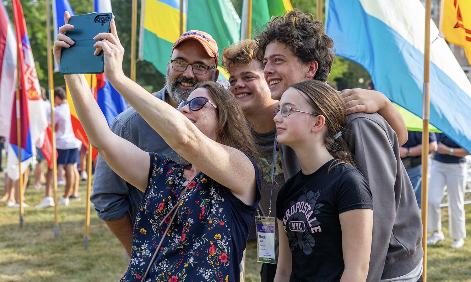 Owen Smith ’30 of Bethlehem, N.Y. takes a selfie with his family. 