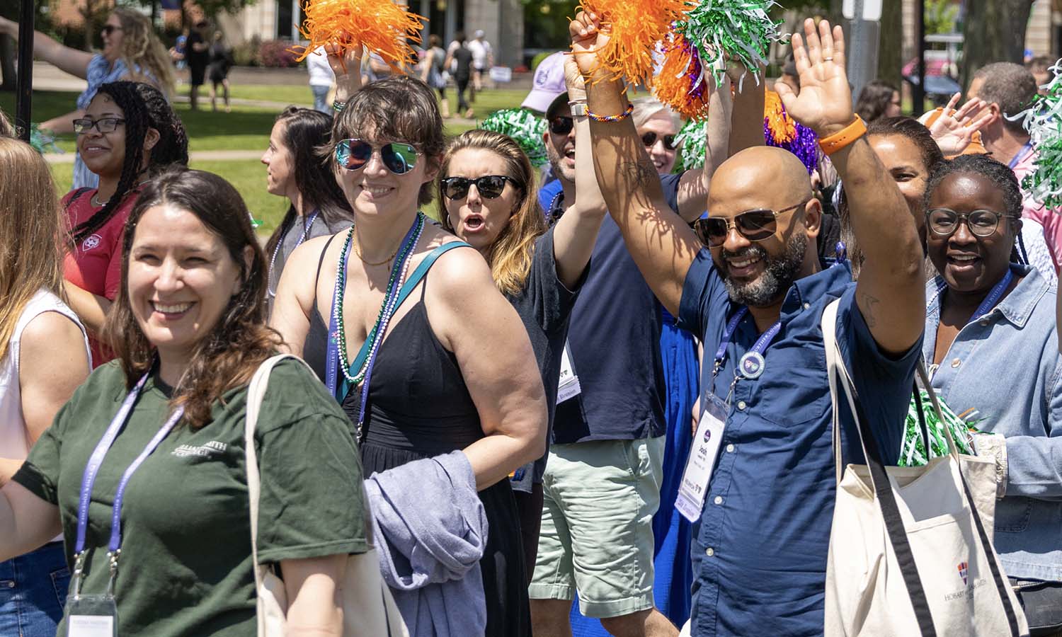 Members of the Class of 2001 march toward the Quad during the parade Saturday morning. 