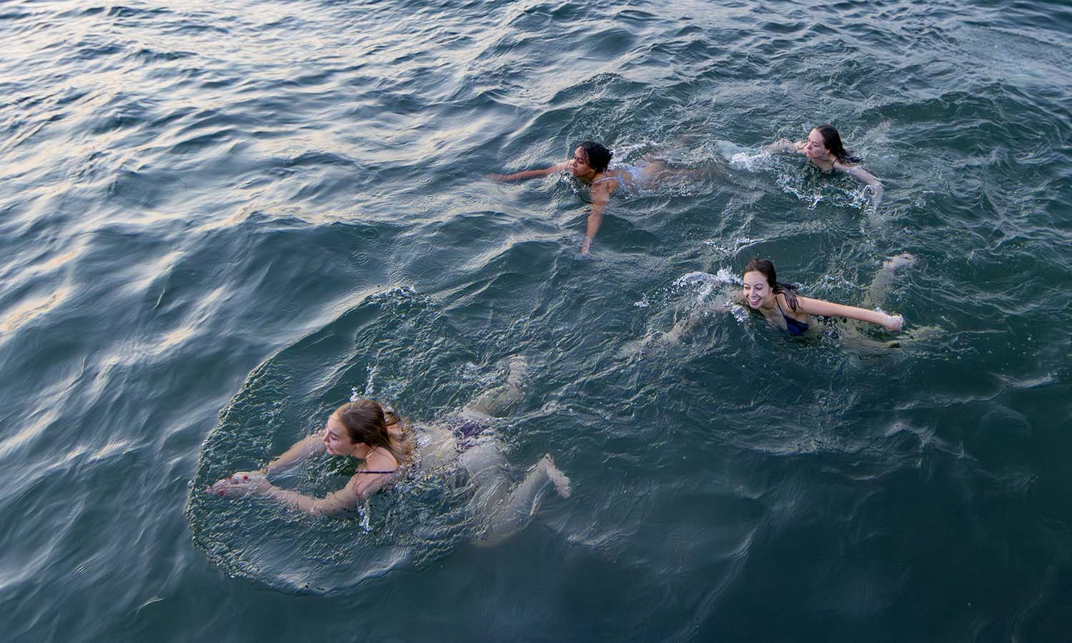 Seniors swim in Seneca Lake. 