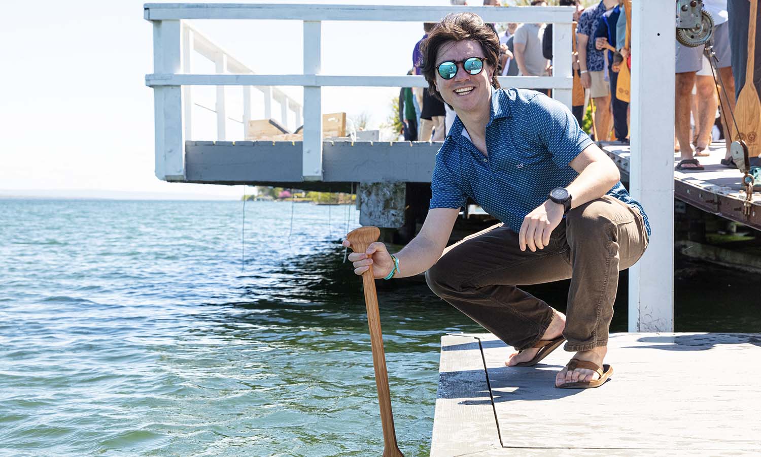 Jonah Friedman ‘26 at the Bozzuto Boathouse dock at Seneca Lake. 