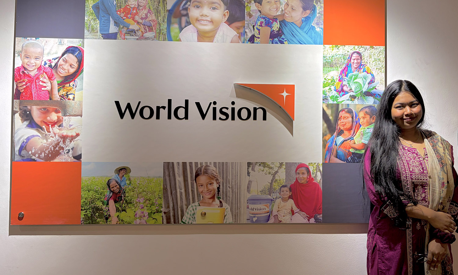 Tanaka Fellow Christina Mohonta ’27 takes a photo during her internship at The World Vision in Bangladesh.  
