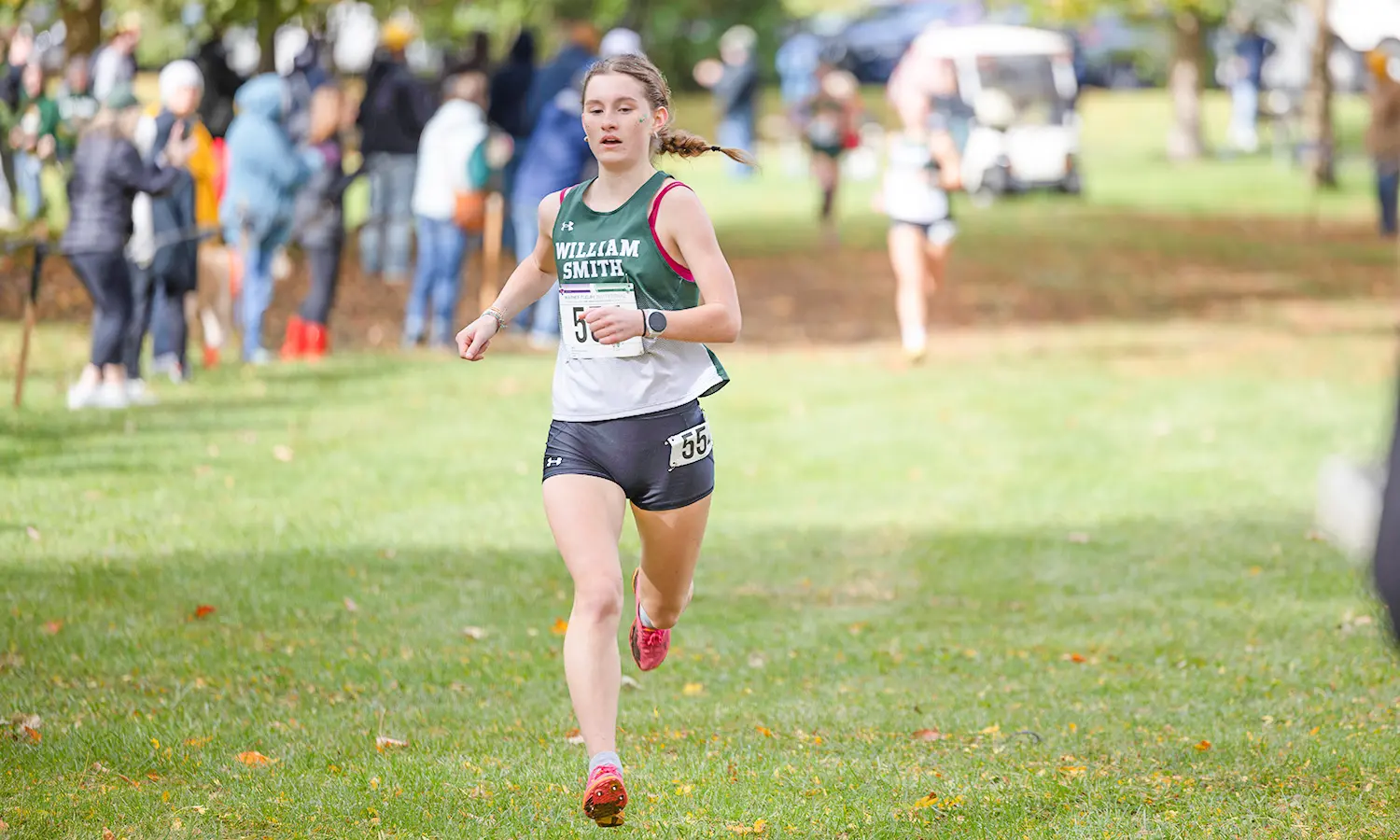 Vienna Ritter-Yelle '30 runs to a first place finish at the inaugural Warner-Fleury Invitational at Seneca Lake State Park.  