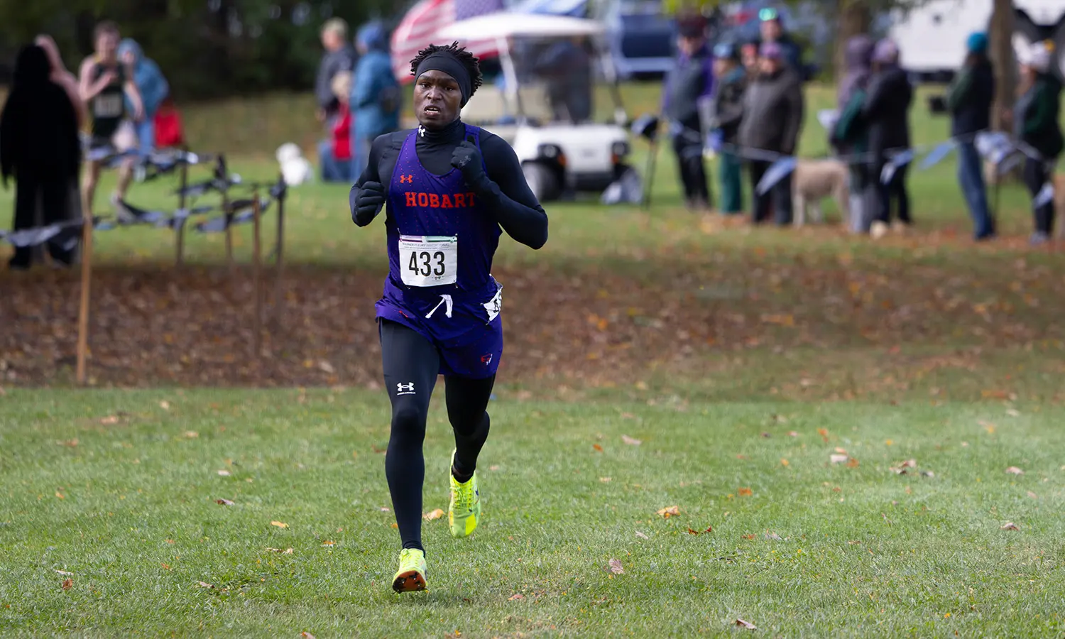 Duncan Kipkoech '28 led the Statesmen cross country team with a second-place finish at the Warner-Fleury invitational.  