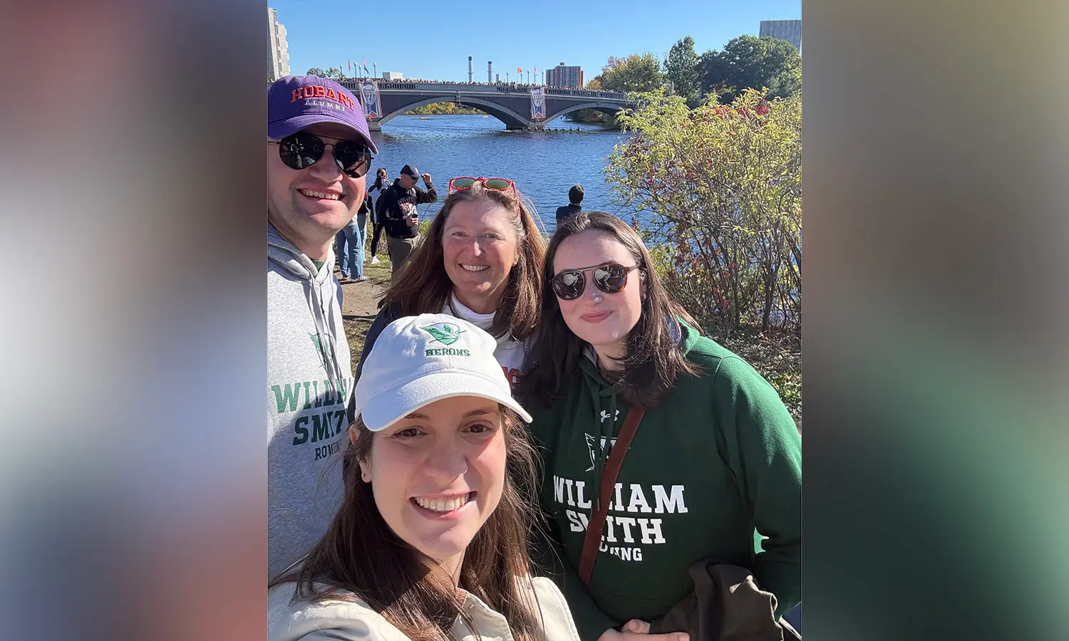 Sarah '21, MAT '22 and Christopher Guertler ’21, Freya Birkas-Dent ’22 and family cheer on the Herons at the Head of the Charles.  