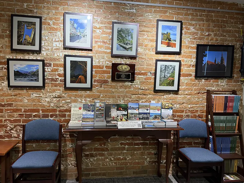 a photo gallery on the third floor of trinity hall