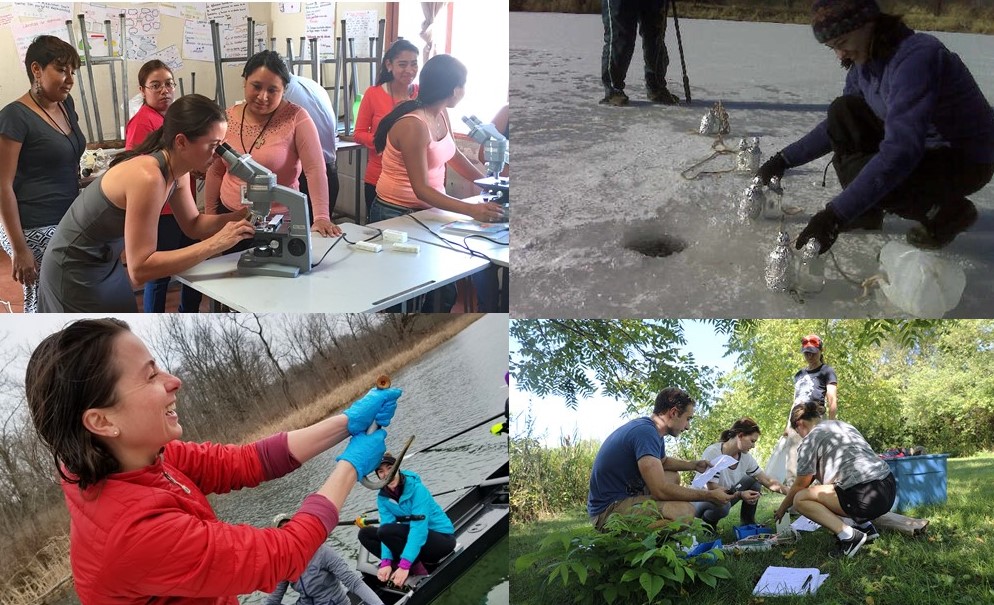 Collage of field research with Brown and students