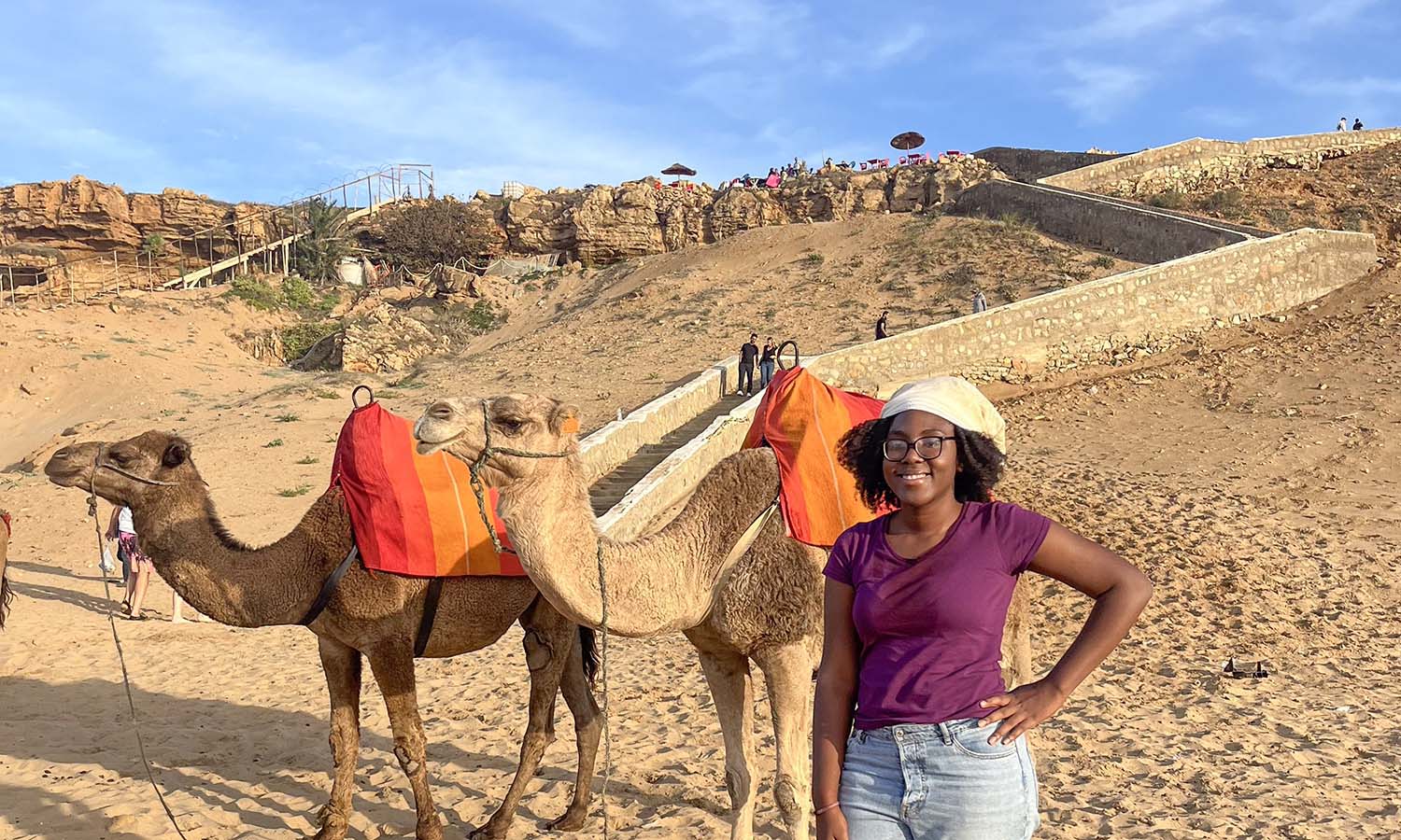 Destiny Suarez in Morocoo with camels