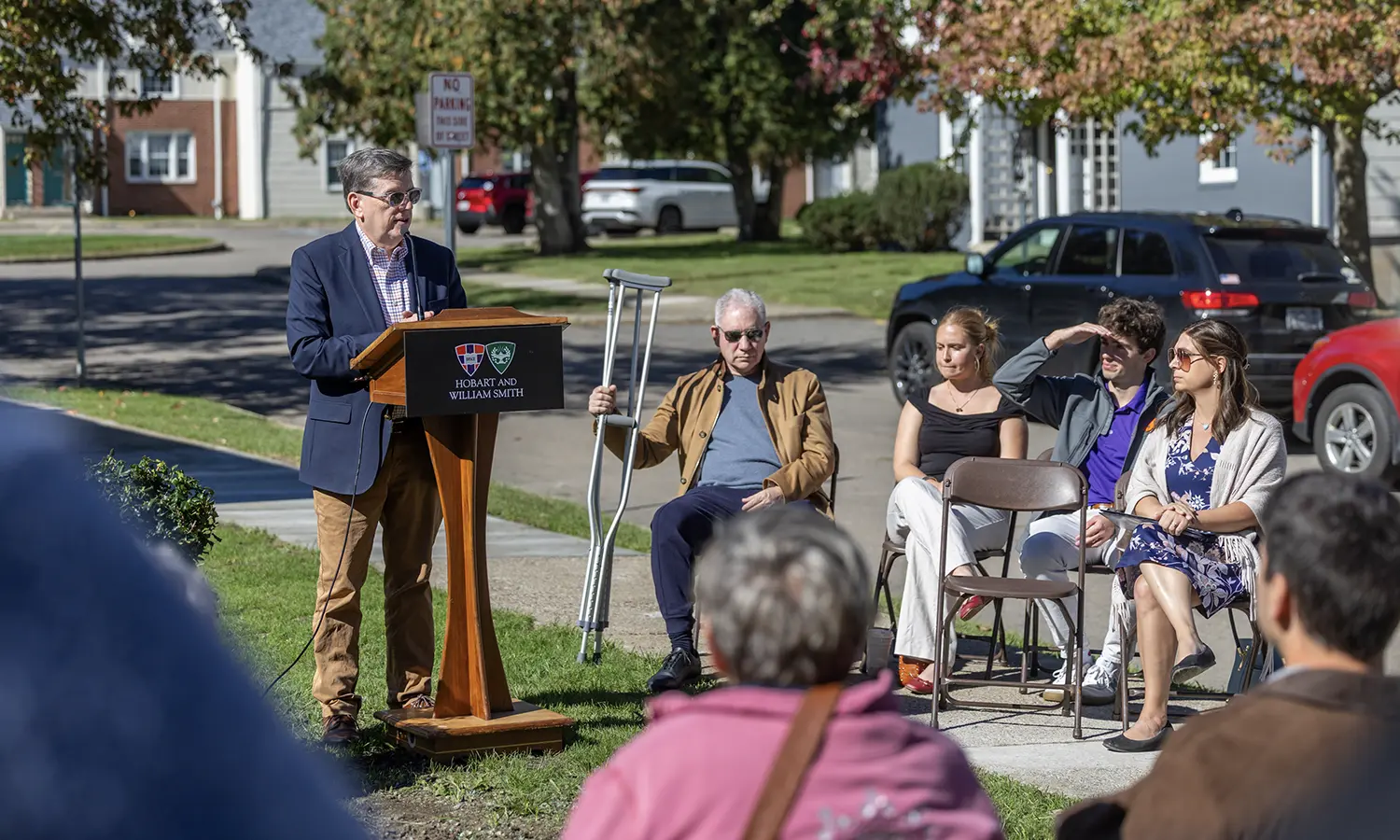 President Mark Gearan delivers remarks during the Piltch Family Commons dedication ceremony.
