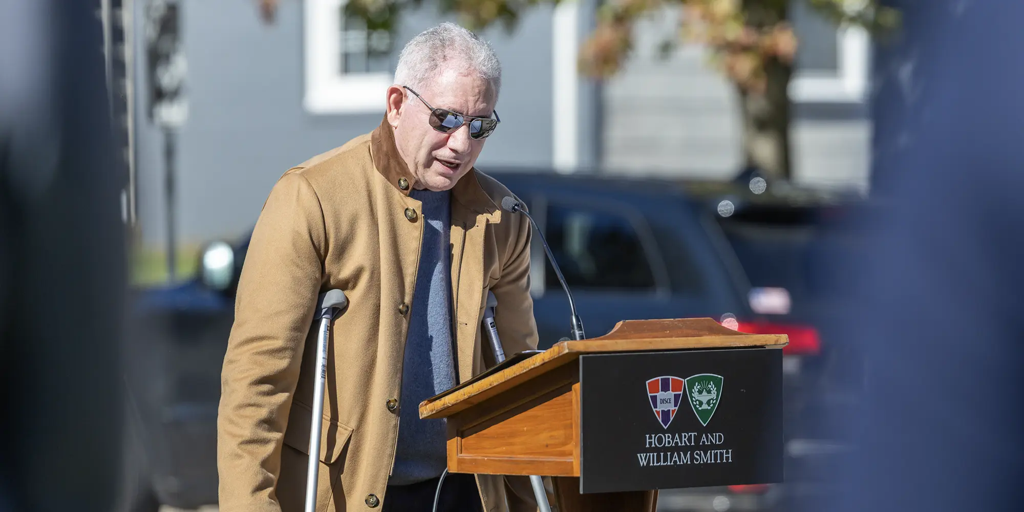 Stuart Piltch ’82, P’11 reflects on his family's multigenerational connection to HWS during the dedication ceremony.