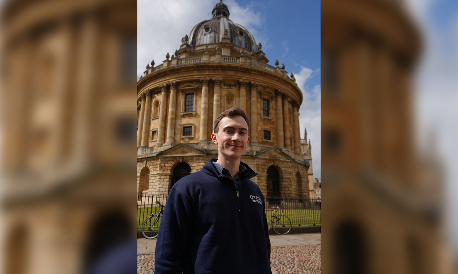 Andrew Painton ’25 in front of Radcliffe Camera, an iconic library at Oxford built in 1737–49.